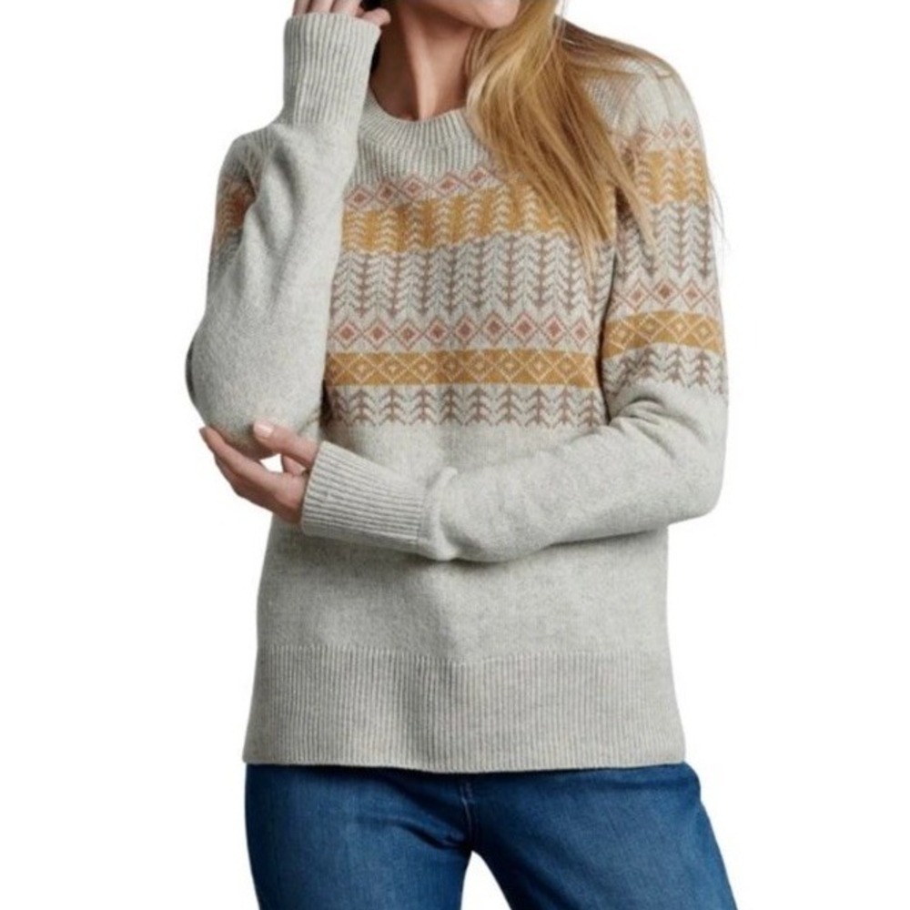 KUHL Nordik Merino Wool Blend Fair Isle Sweater Women's Gray Pattern Pullover Lg